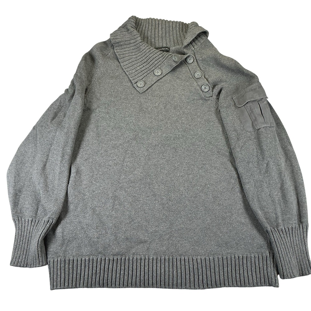 Calvin Klein Sweater 3X Gray‎ Shawl Collar Gorpcore  Grandmacore Button Pullover